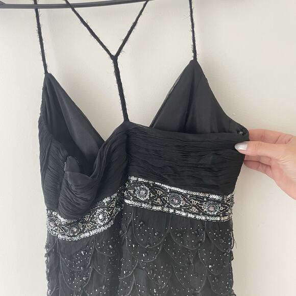 Vtg Y2K Sue Wong Black Silk Beaded Cocktail Dress 6 Vampy Witchy Fairy Grunge - Picture 8 of 12